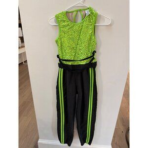 Neon Green & Black Weissman LC Dance Costume With Sequin Bodice & Striped Pants